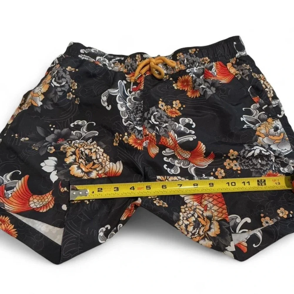 Forever 21 Swim Trunks Mens Small Black Koi‎ Fish Floral Excellent Board Shorts